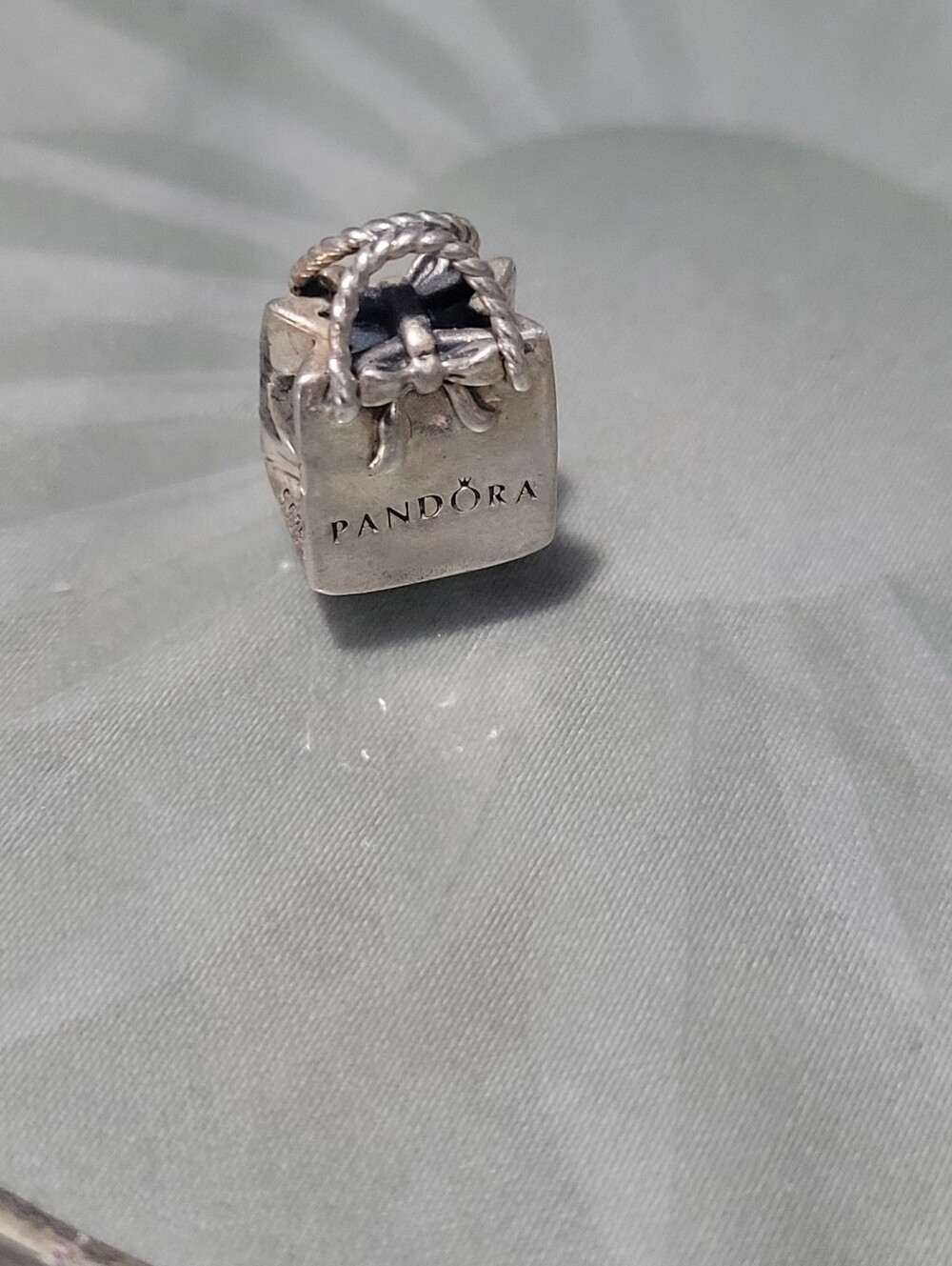 Pandora Sterling Silver Shopping Bag Charm with Bow Accent